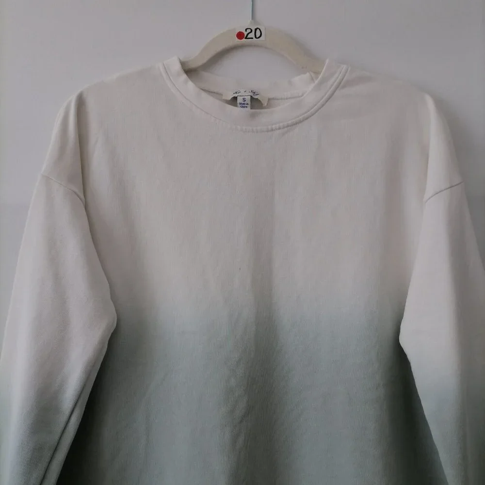 She + Sky Womens Ombre Drop Shoulder Long Sleeve Ripped T-Shirt Top Size S
